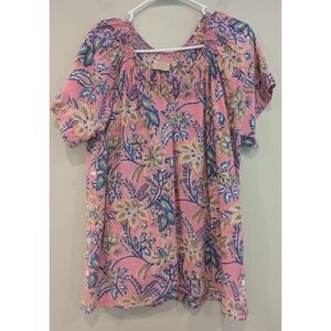 Rungolee Savannah Cotton Smocked Blouse In Wildflower Floral Size XL